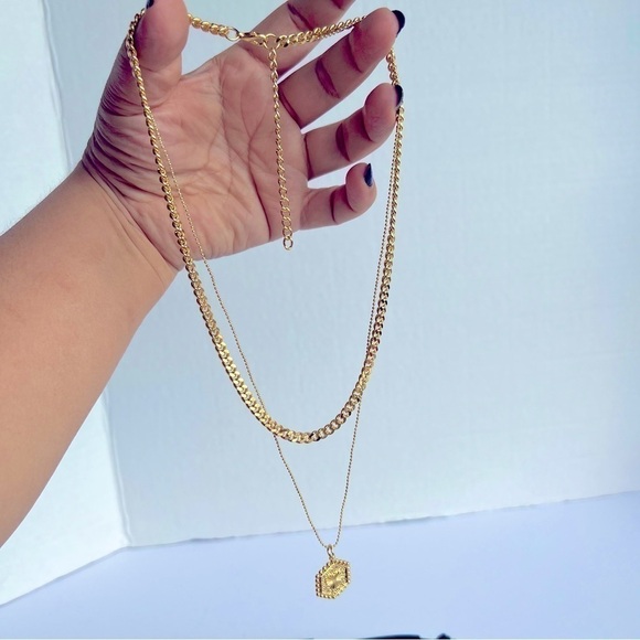 Nib - Souxmux, Double Layer Pendant Necklace - Gold Plated - Adjustable. - Picture 3 of 16
